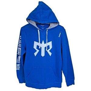 Reebok Sweatshirt Adult S Classic Spell Out Logo Pull Over Teal Hoodie Pre-owned